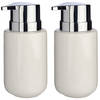 2x Stuks Zeeppompjes/dispensers van keramiek - wit/zilver - 350 ml - Zeeppompjes