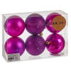 Krist+ kerstballen - 6x st - paars - kunststof - 7 cm - Kerstbal