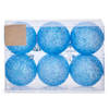 Krist+ kerstballen - 6x st - helder blauw glitter - kunststof - 8 cm - Kerstbal