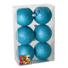 6x stuks kerstballen ijsblauw glitters kunststof 4 cm - Kerstbal