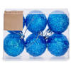 Krist+ kerstballen - 6x st - blauw glitter - kunststof - 6 cm - Kerstbal