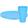 8-delig ontbijt/diner set van hard kunststof in het blauw - outdoor camping - Drinkbekers