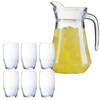 Luminarc schenkkan/waterkan van glas 1.0 liter met 6x waterglazen van 375 ml - Drinkglazen