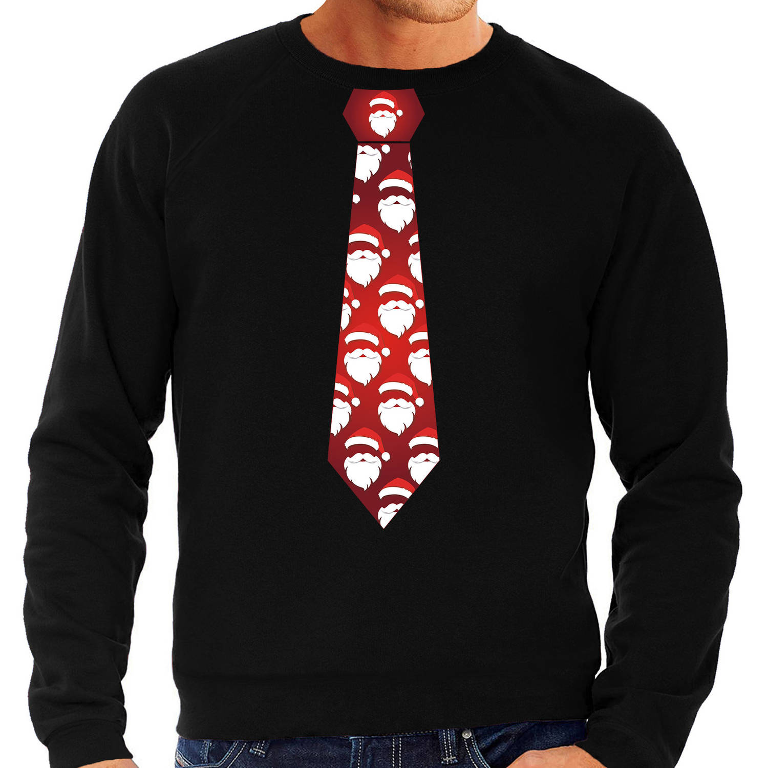 Stropdas Kersttrui/kerst sweater kerstmannen zwart voor heren L - kerst truien