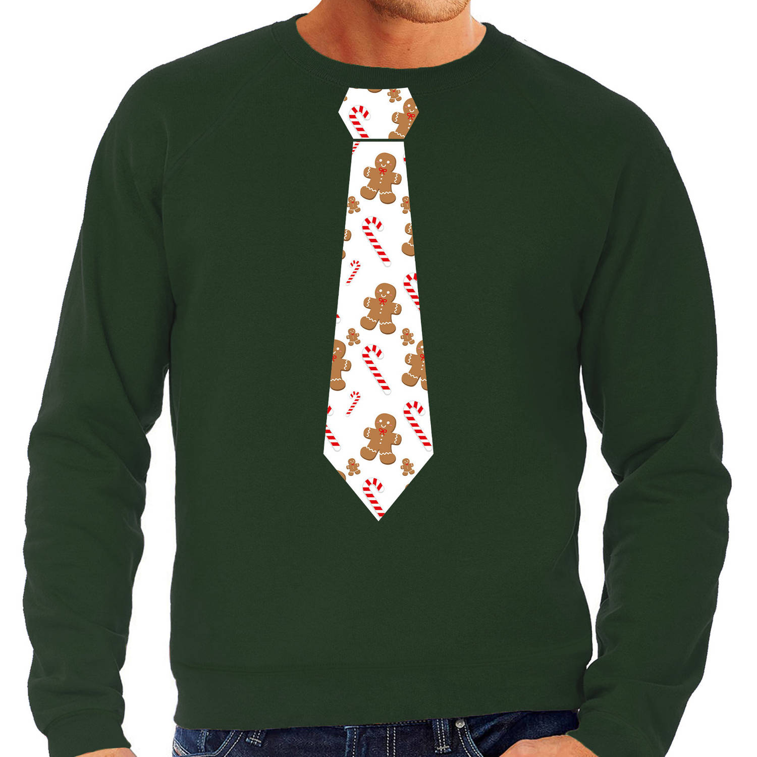 Stropdas Kersttrui/kerst sweater gingerbread zuurstok groen voor heren M - kerst truien |