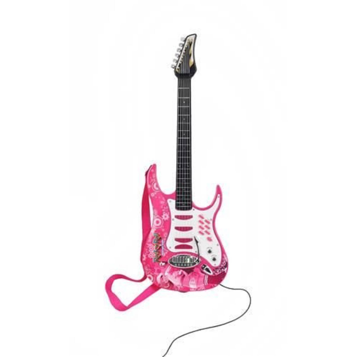 roltrap Hoopvol steekpenningen Elektrische gitaar speelgoed set Microfoon Amp - Roze | Blokker
