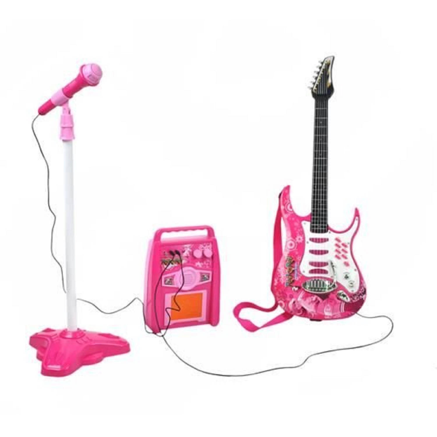 Elektrische Gitaar Speelgoed Set Microfoon Amp Roze