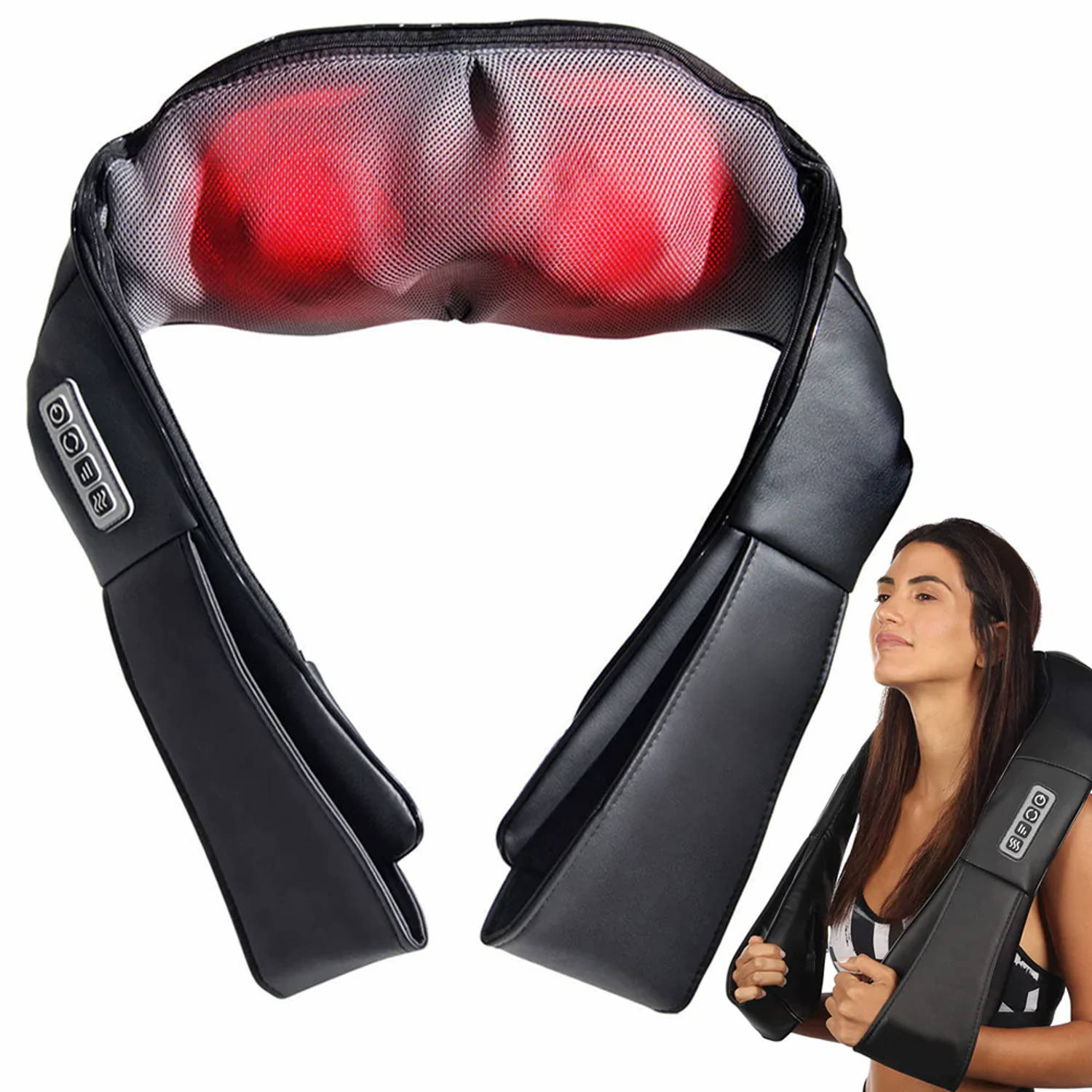 Massagekussen Shiatsu - Nekmassage apparaat - Warmte functie en 3 snelheden - Voor nek schouders en rug - Zwart