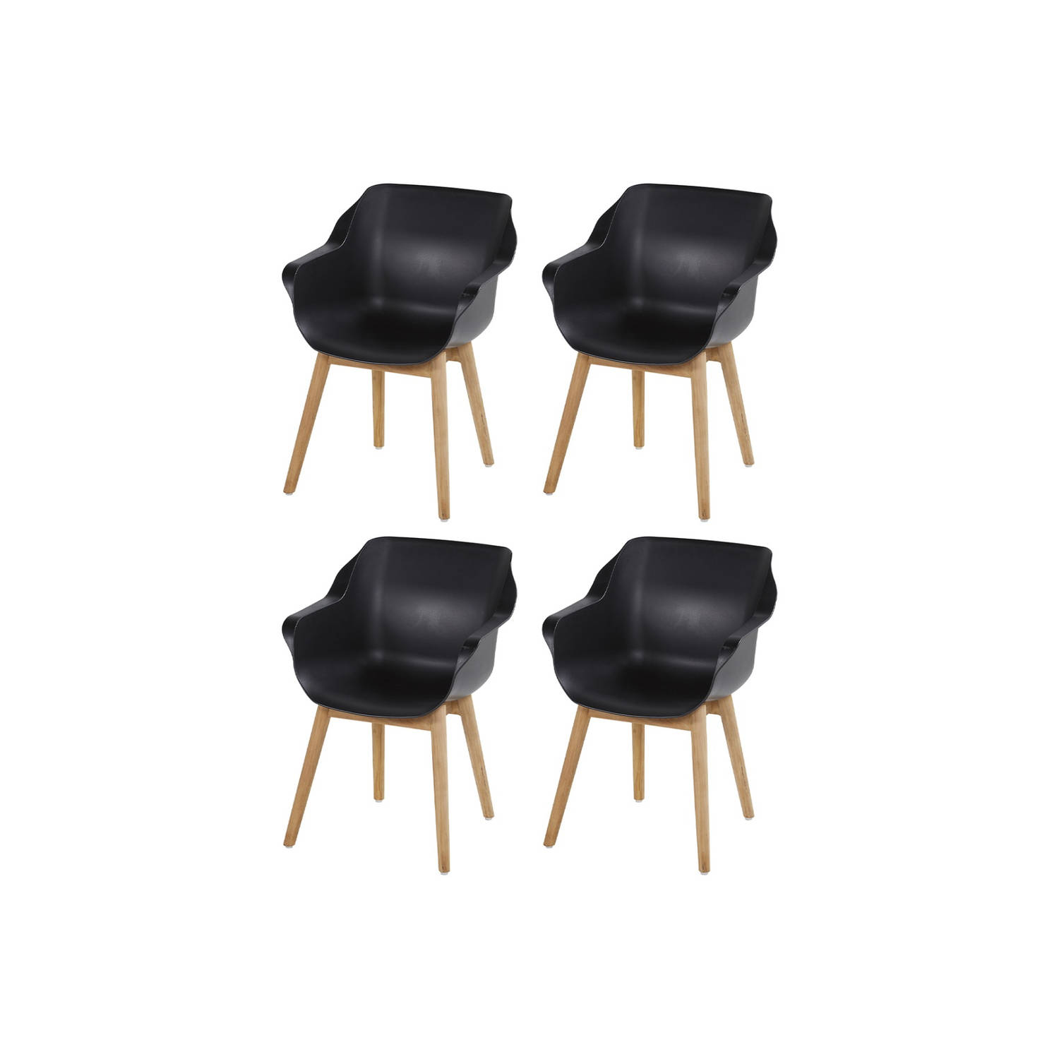 Set van 4 - Hartman Sophie Studio dining armstoel - Carbon Black - Teak poot