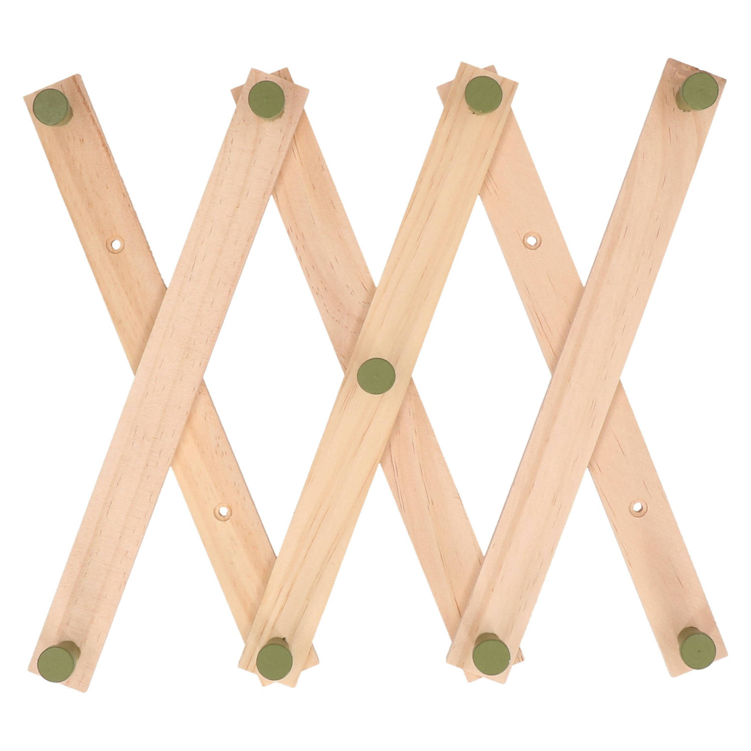 Kinderkamer deurhanger/kapstok verstelbaar - 9 groene haakjes - hout - 60 x 12 cm - Kapstokken