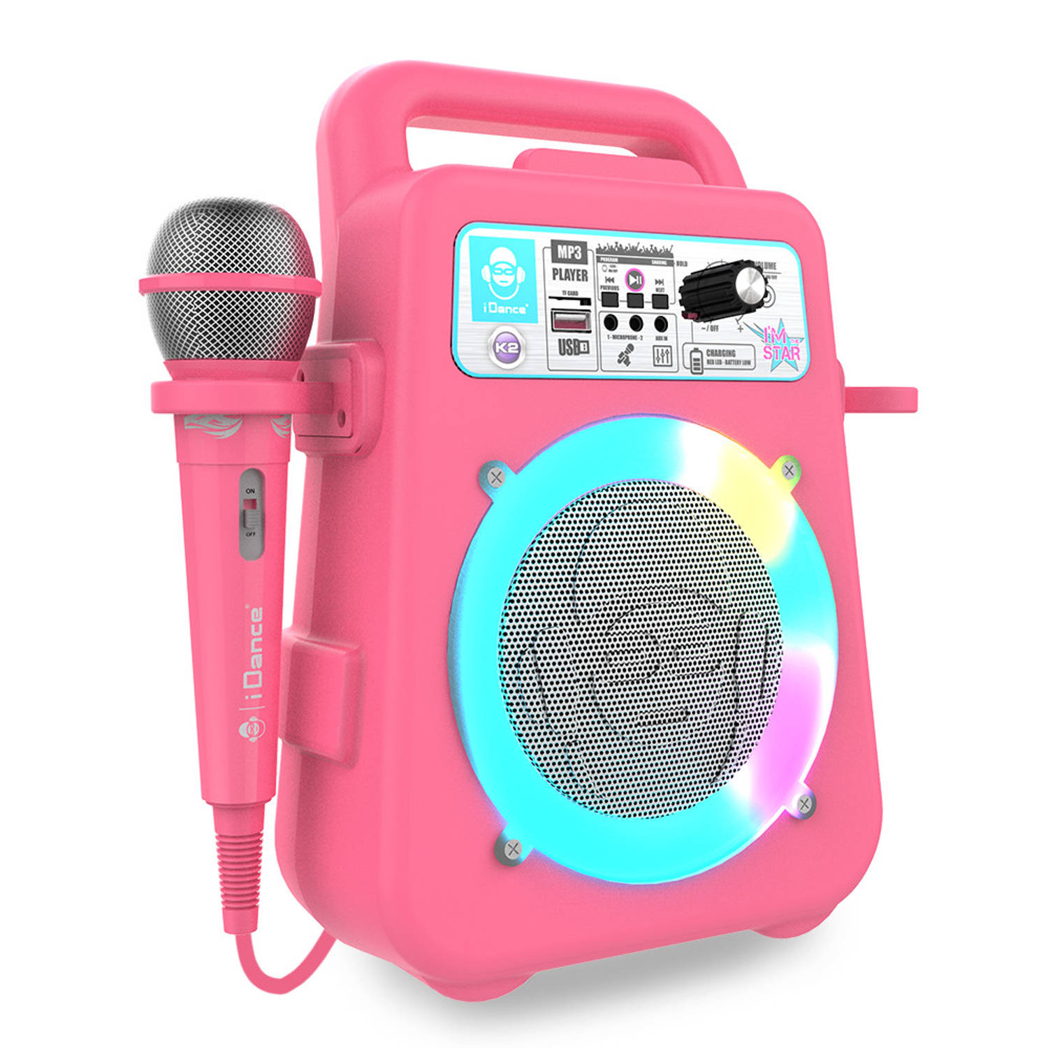 iDance K2V2PK Karaoke Set - Bluetooth Party Speaker met Discolicht - Inclusief Microfoon - Roze