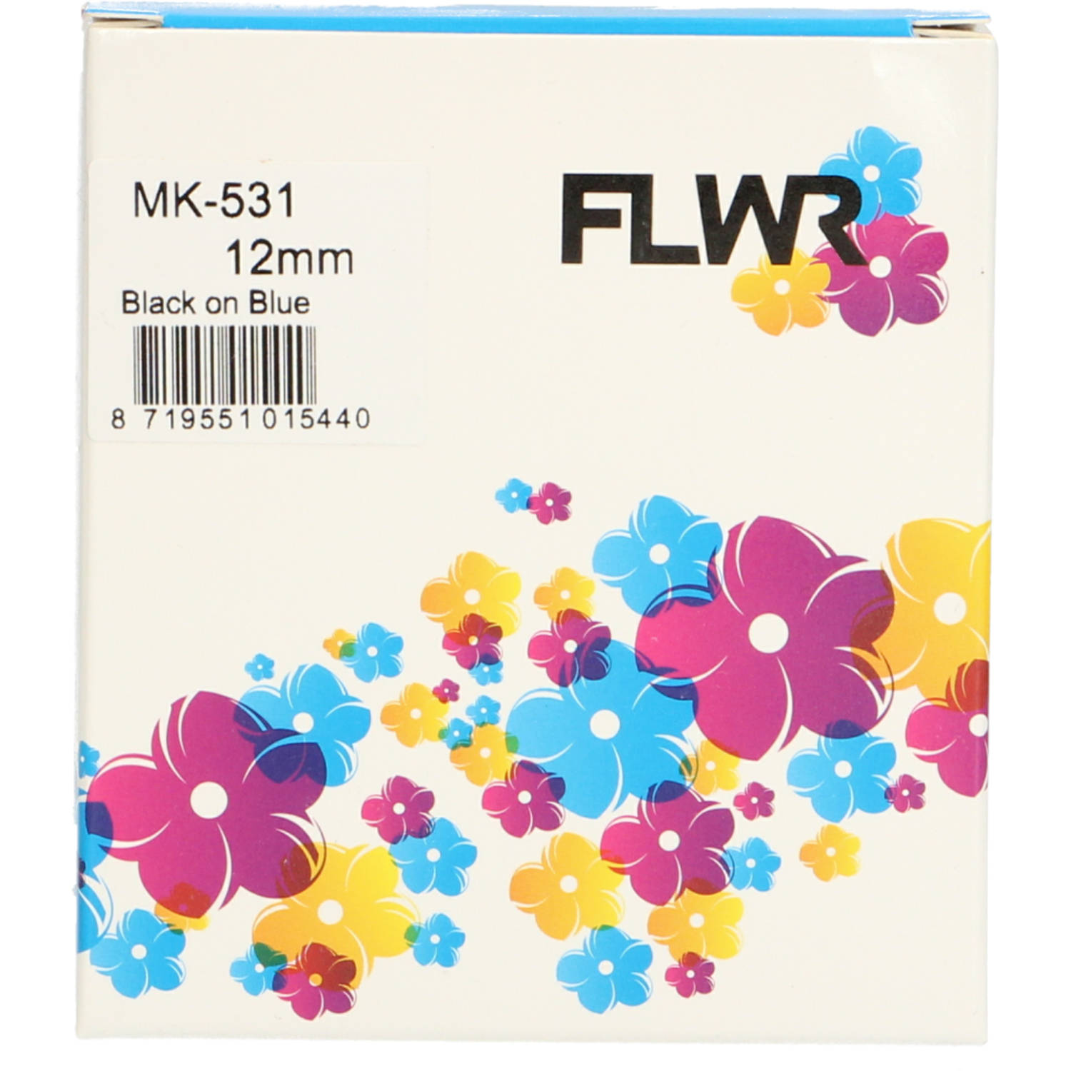 FLWR Brother MK-531 zwart op blauw breedte 12 mm labels