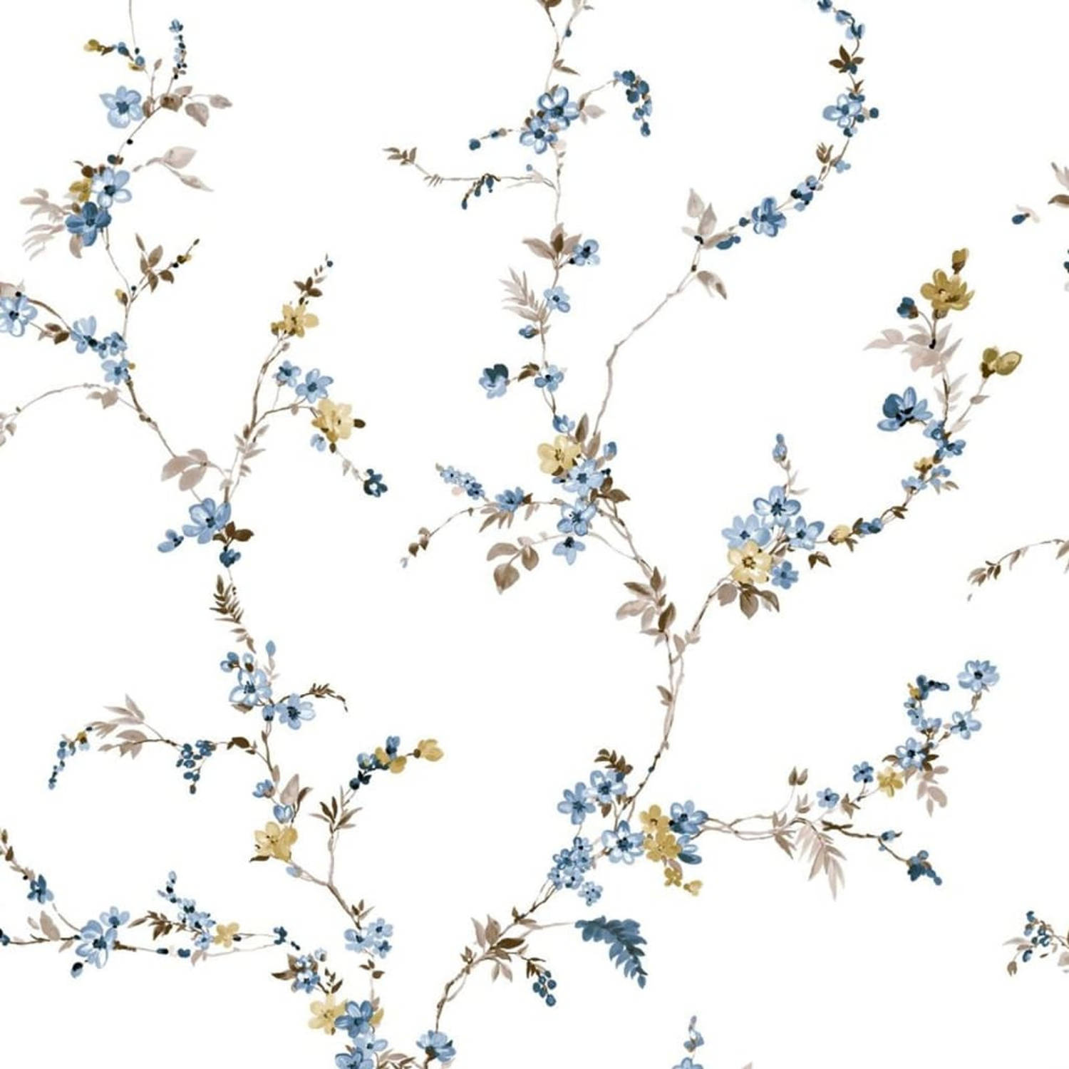 Noordwand Behang Blooming Garden 6 Floral Strands wit en blauw