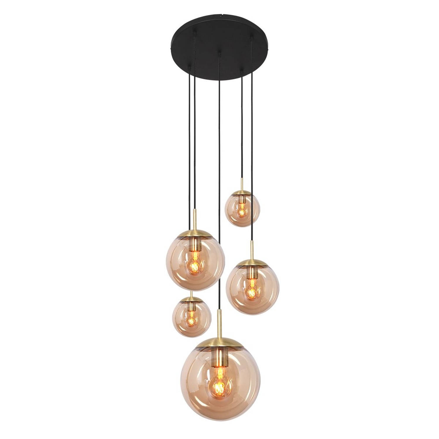 Steinhauer 5-lichts vide hanglamp Bolique goud met amber glas 2730ME