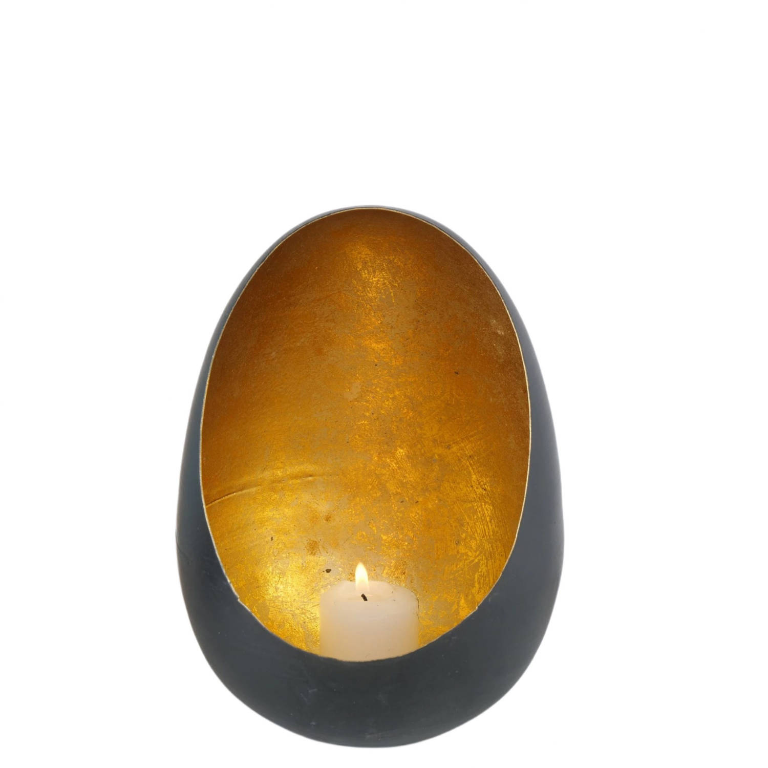 Kandelaar Golden Egg – Zwart/Goud – Medium – Ø 11 x H 15 cm