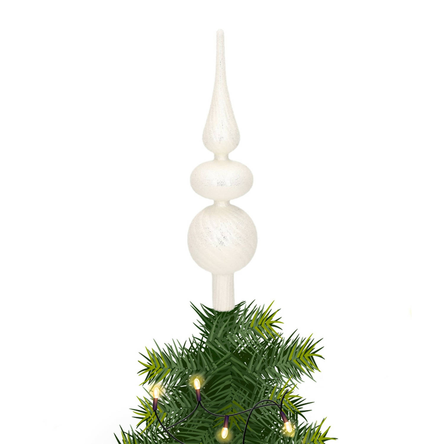 Kerst Piek Van Glas Zilver Swirl Met Kralen H32 Cm Kerstboompieken