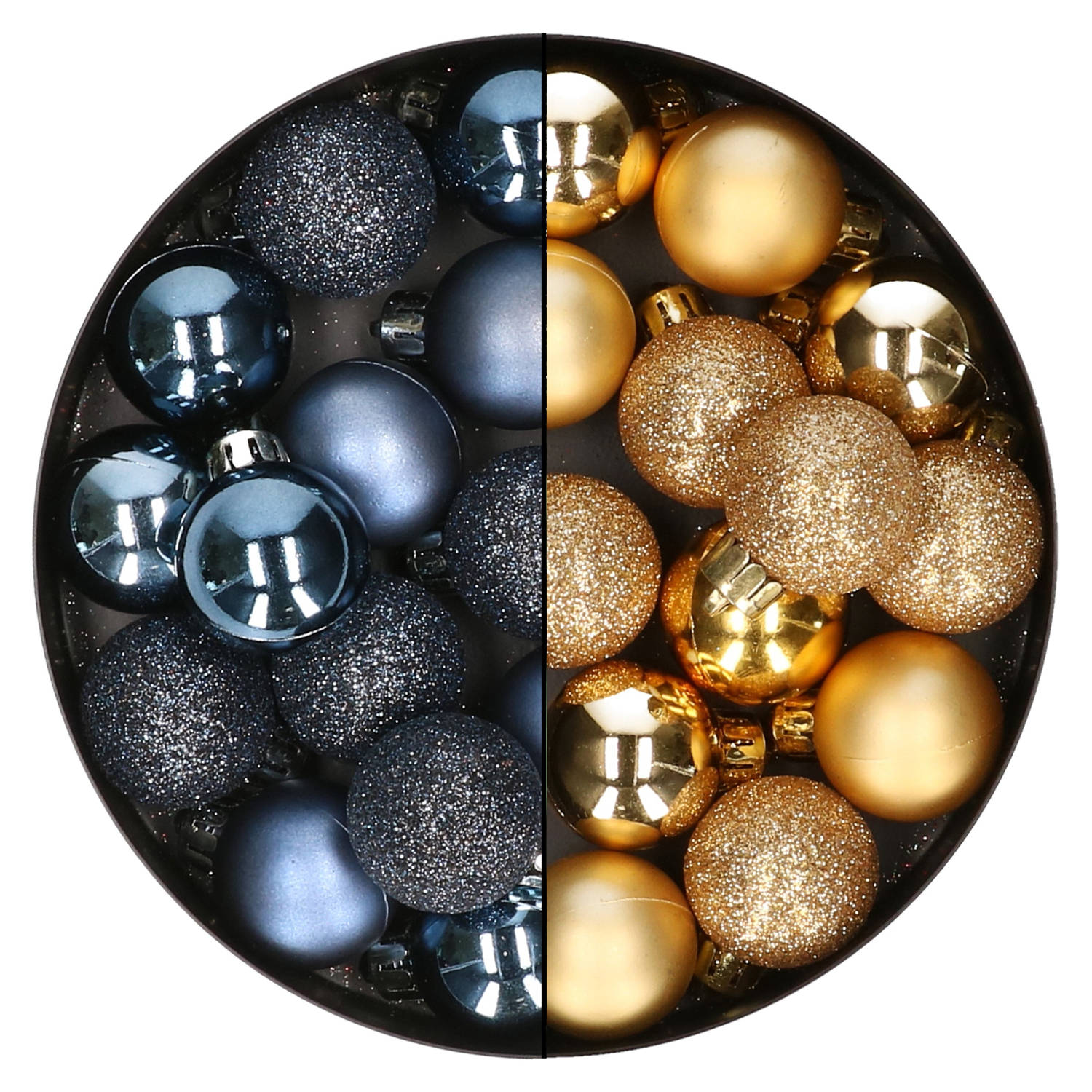 28x Stuks Kleine Kunststof Kerstballen Nachtblauw En Goud 3 Cm Kerstbal