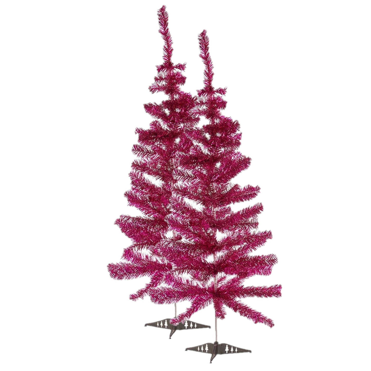 2x stuks kleine fuchsia roze kerstbomen van 120 cm - Kunstkerstboom