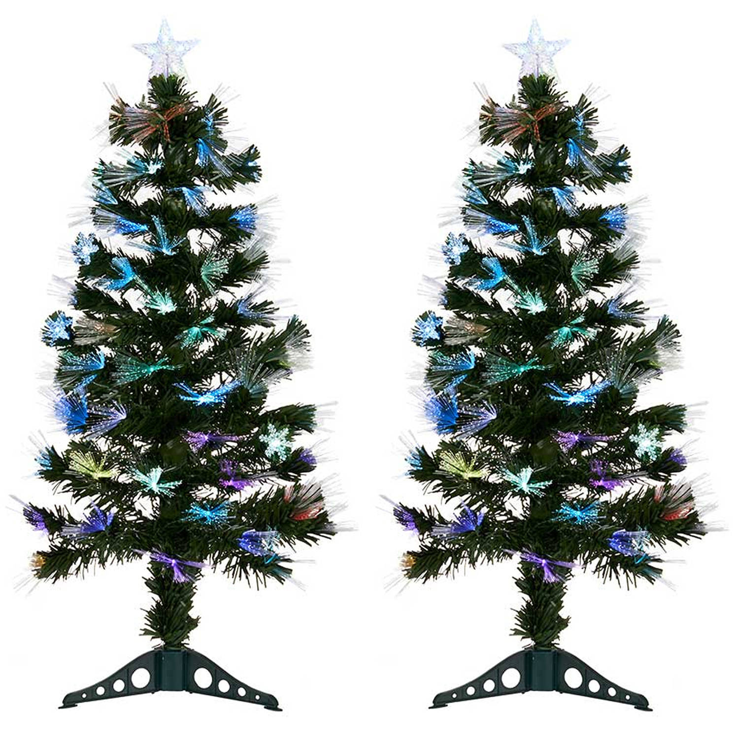 2x Stuks Kunstkerstbomen met verlichting H90 cm LED multi color Kunstkerstboom
