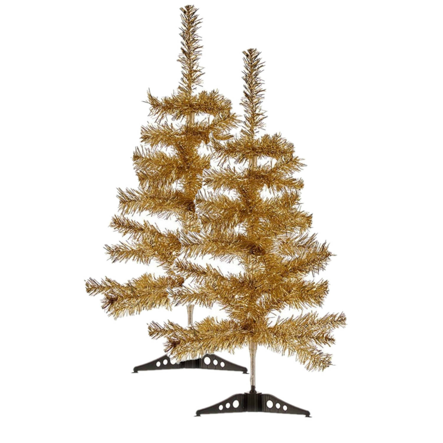 2x stuks kleine glitter bronzen kerstbomen van 60 cm - Kunstkerstboom
