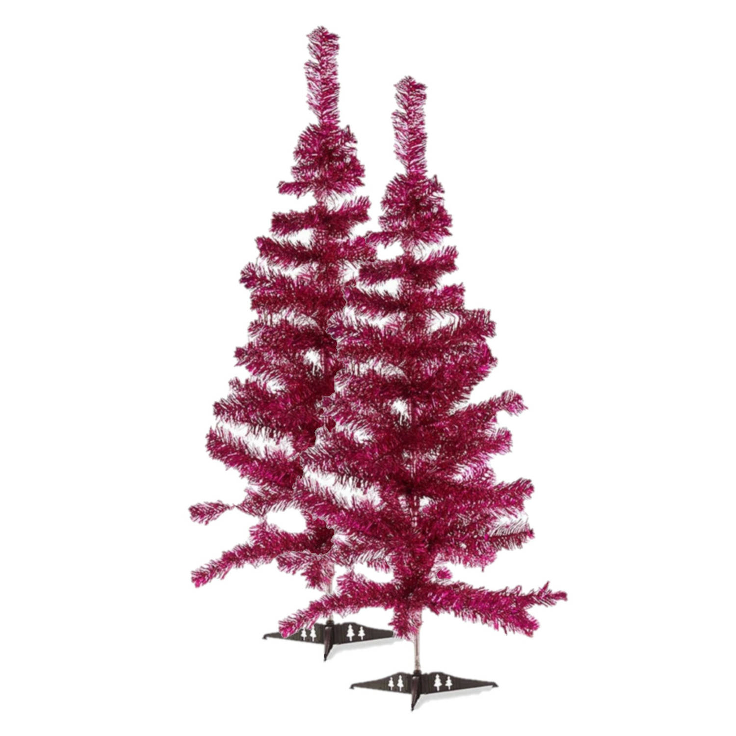 2x stuks kleine fuchsia roze kerstbomen van 90 cm - Kunstkerstboom