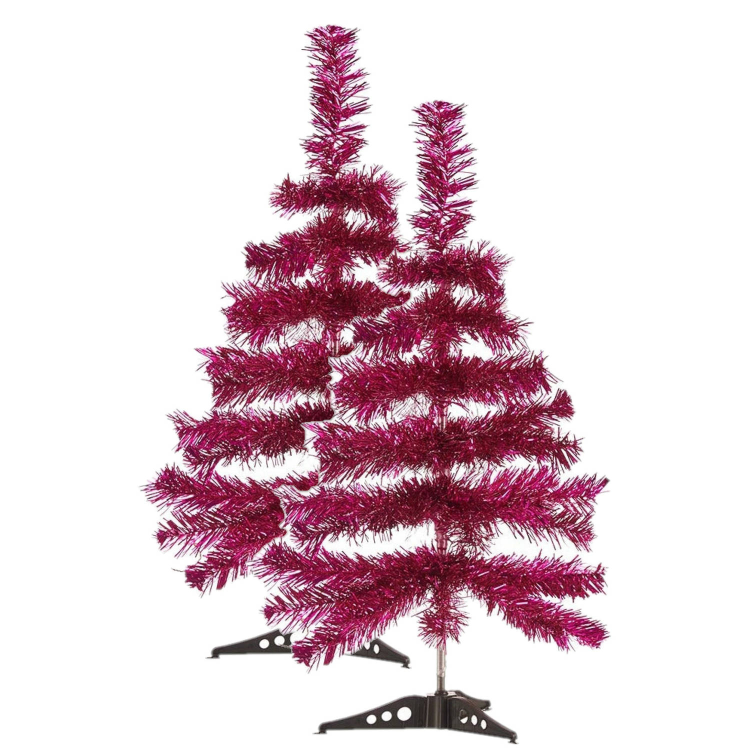 2x stuks kleine fuchsia roze kerstbomen van 60 cm - Kunstkerstboom