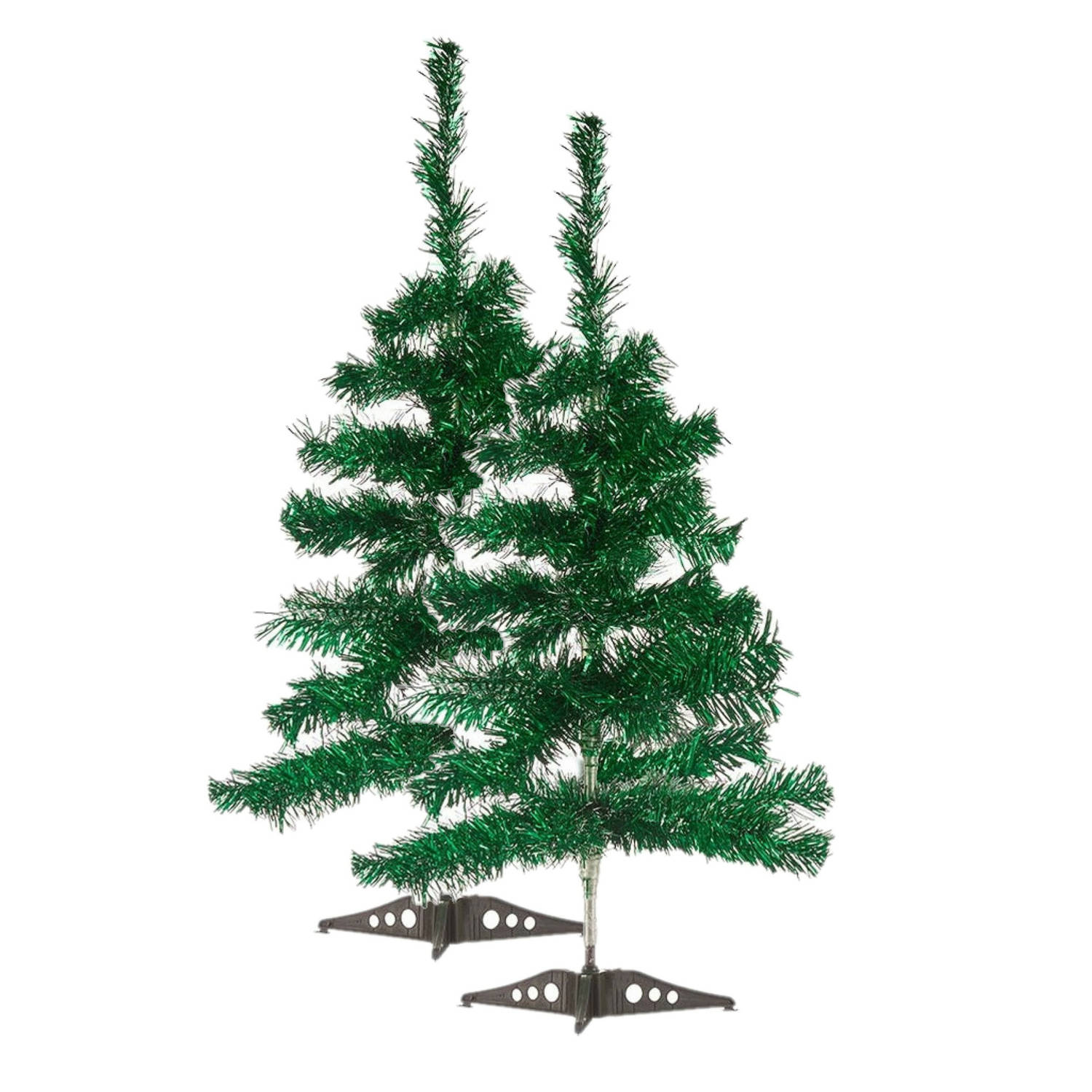 2x stuks kleine glitter groene kerstbomen van 60 cm - Kunstkerstboom