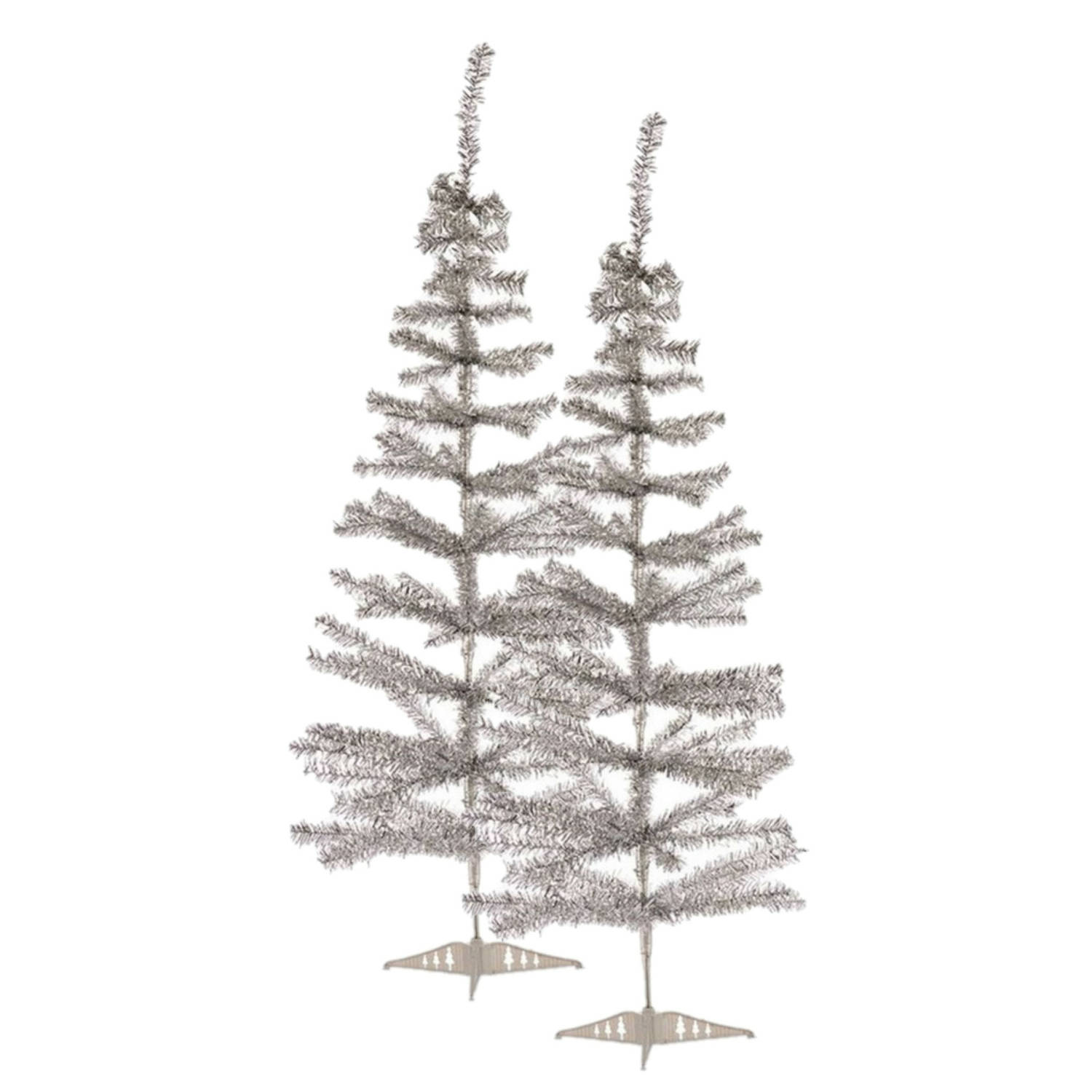 2x Stuks Kleine Zilveren Kerstbomen Van 120 Cm Kunstkerstboom