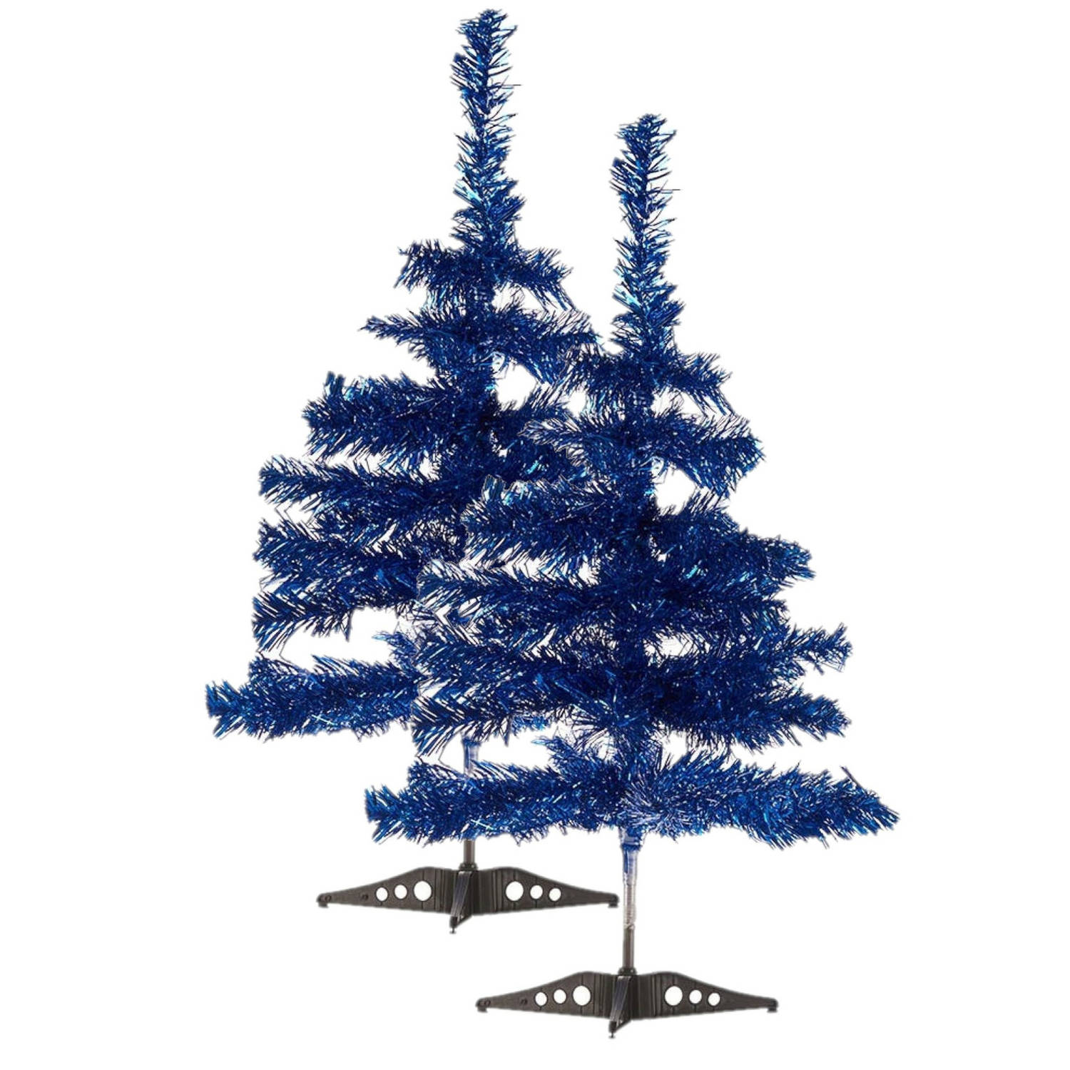2x stuks kleine ijsblauwe kerstbomen van 60 cm - Kunstkerstboom