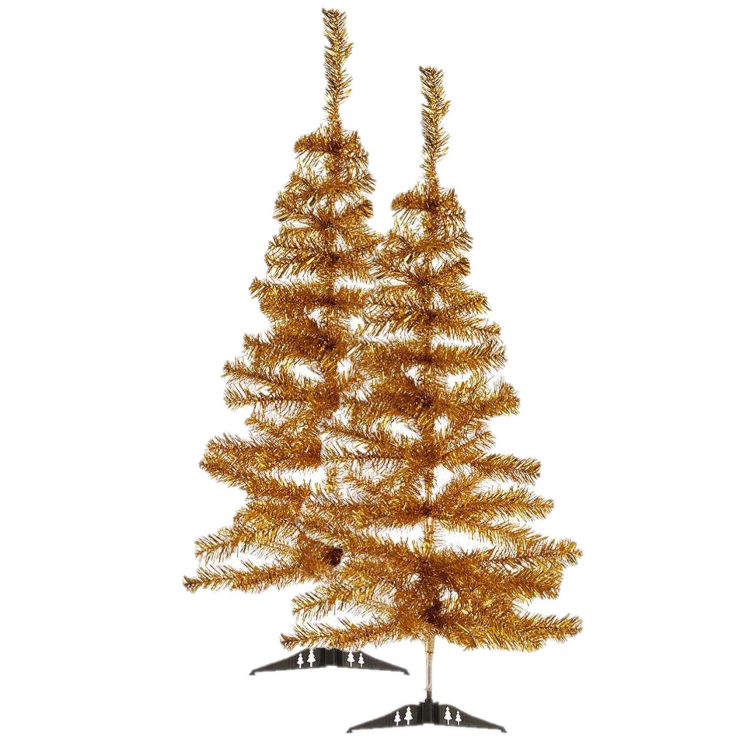 2x stuks kleine gouden kerstbomen van 90 cm - Kunstkerstboom