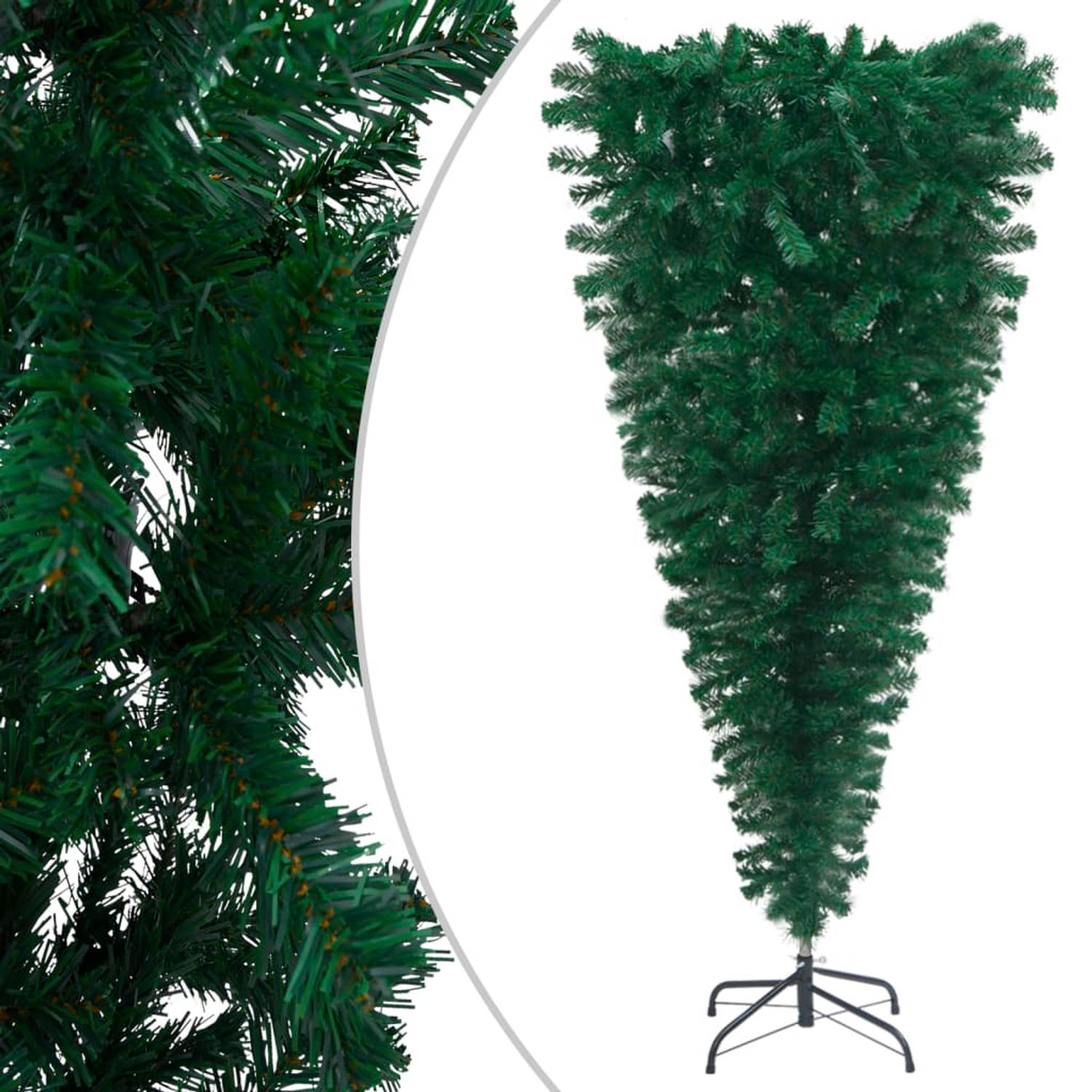 The Living Store Kunstkerstboom ondersteboven met LED's 150 cm groen - Decoratieve kerstboom