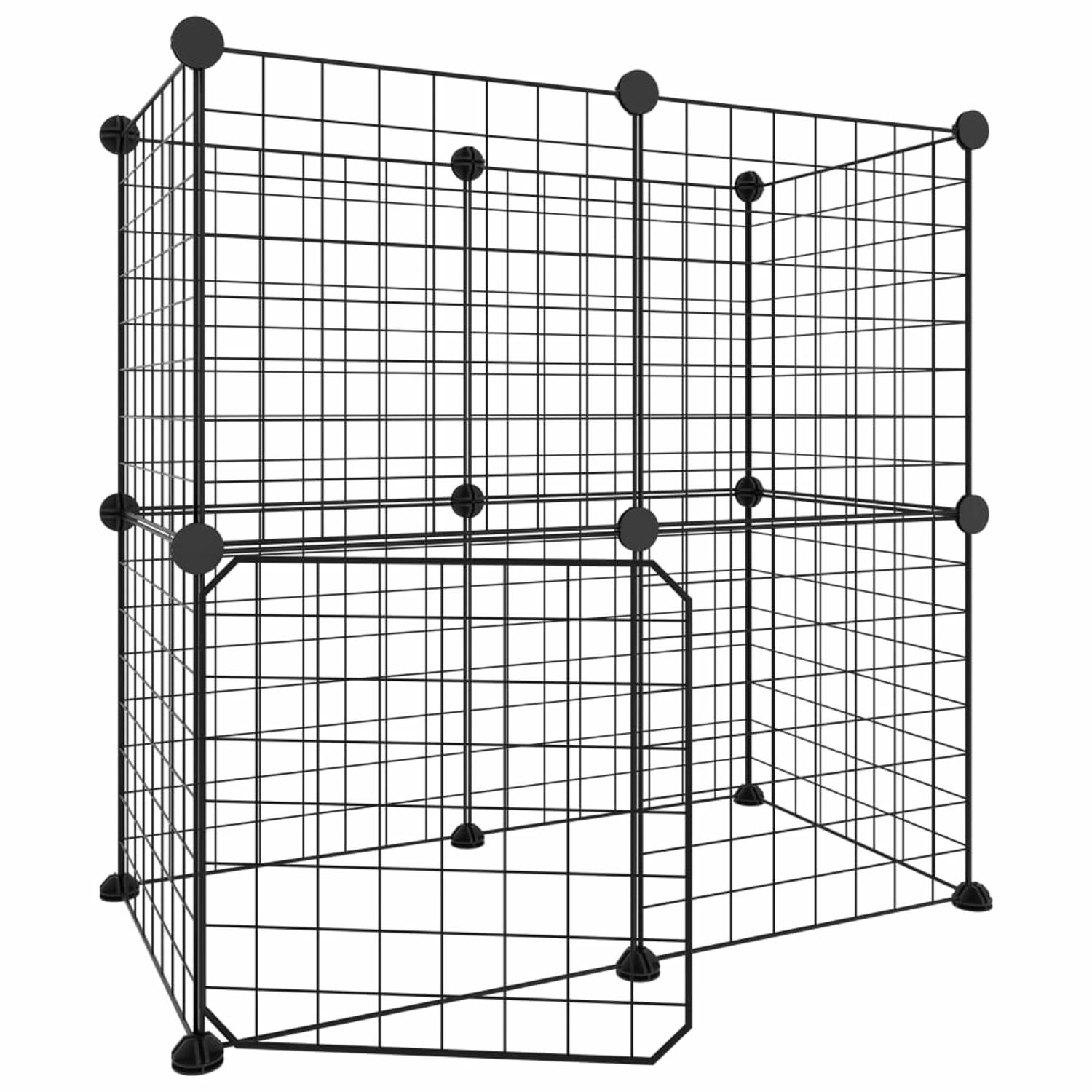 vidaXL Huisdierenkooi met deur 12 panelen 35x35 cm staal zwart