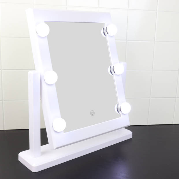 MARBEAUX Hollywood spiegel met verlichting - Make-up Spiegel - Led Hollywood Lampen - Staand - Rechthoek - Wit