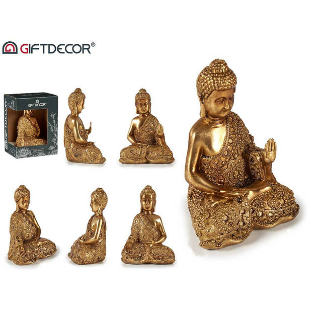 Boeddha beeld polyresin goud 18 cm voor binnen rust houding - Beeldjes