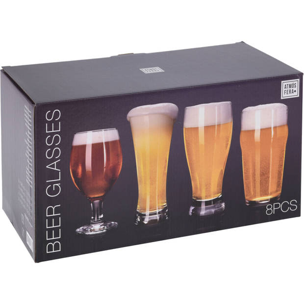Speciaal bierglazen set - 8x stuks - 4 verschillende soorten - Bierglazen