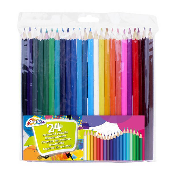 24x stuks voordelige kleurpotloden in plastic etui - Kleurpotlood