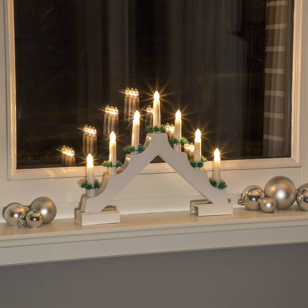 Kaarsenbrug wit met LED verlichting warm wit 7 lampjes 42 cm - kerstverlichting figuur