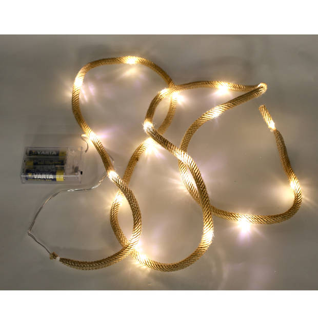 Set van 2x stuks touwverlichting lichtsnoer op batterijen met 20 LED lampjes warm wit 320 cm - Lichtsnoeren