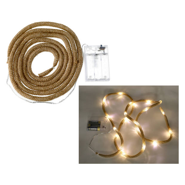 Set van 3x stuks touwverlichting lichtsnoer op batterijen met 20 LED lampjes warm wit 320 cm - Lichtsnoeren