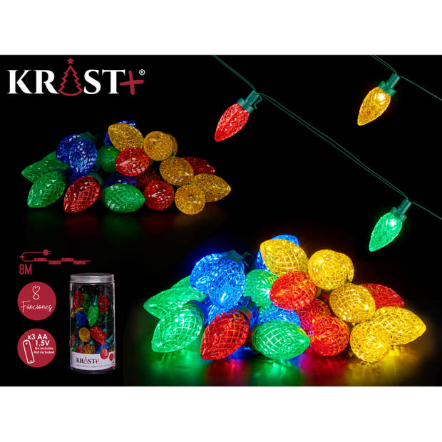 Krist+ Lichtsnoer - 500 cm - 25 LED lampjes - gekleurd - batterij - Kerstverlichting kerstboom