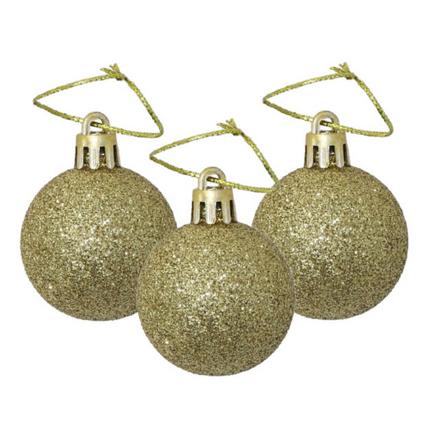 12x stuks kerstballen goud glitters kunststof 4 cm - Kerstbal