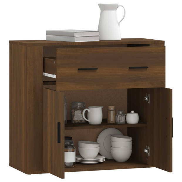 The Living Store Dressoir Bruineiken Bewerkt Hout - 80 x 33 x 70 cm - Voldoende Opbergruimte