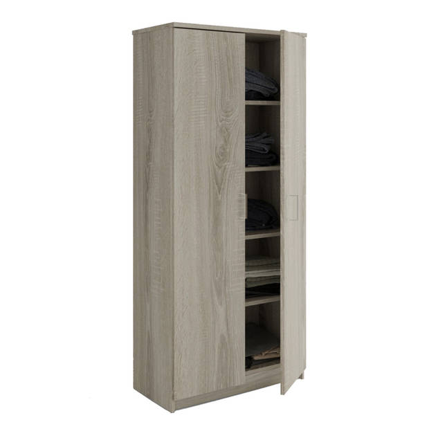 Interiax Opbergkast - Kledingkast 'Amelie' 2 deuren en 4 legplanken Sonoma (180x80x40cm)