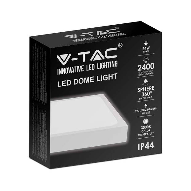 V-TAC VT-8624W-SQ LED vierkante plafonnière - 295mm - IP44 - Wit - 24W - 2400 Lumen - 6500K