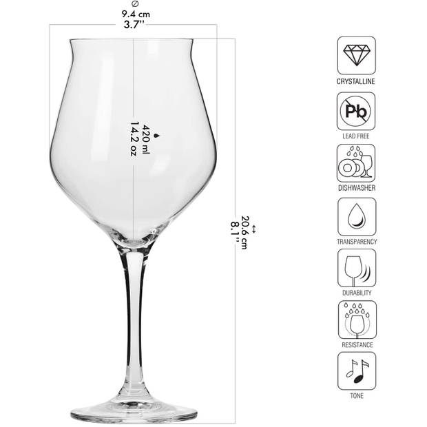 Krosno Bierglazen - Speciaal bier - Bierglas Op Voet - Wijnglas - Degustatie glas - 420 ml - 6 Stuks