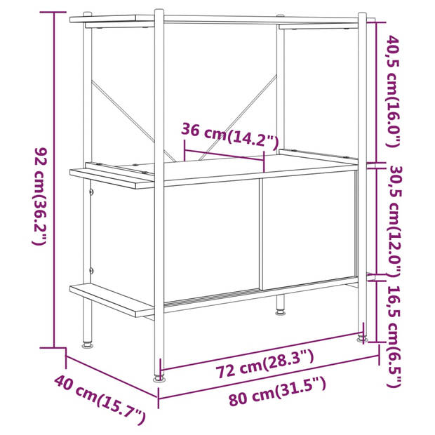 The Living Store Opbergrek - 80x40x92 cm - Lichtbruin/zwart hout/staal