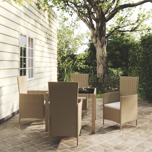 vidaXL 5-delige Tuinset met kussens poly rattan beige