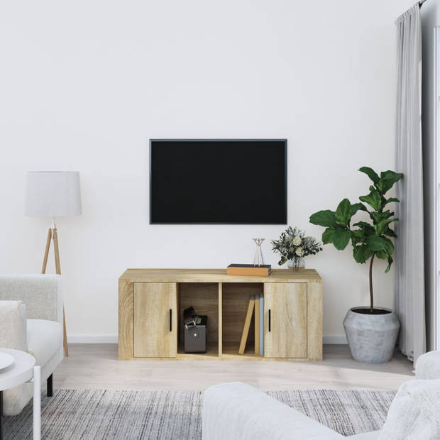 The Living Store TV-meubel Gerookt Eiken 100x35x40 cm - Stevig en praktisch