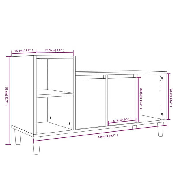 The Living Store TV-kast - Gerookt eiken - 100 x 35 x 55 cm - Opbergruimte