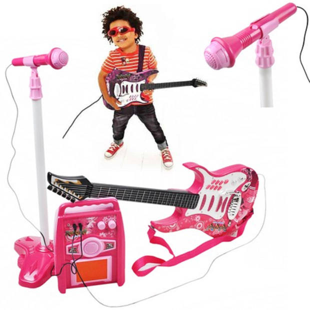 Elektrische Gitaar - Speelgoedinstrument - Met Microfoon - Roze